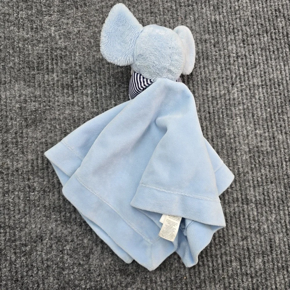 Carters Blue Elephant Baby Lovey Security Blanket‎ Stripes Plush Rattle Satin